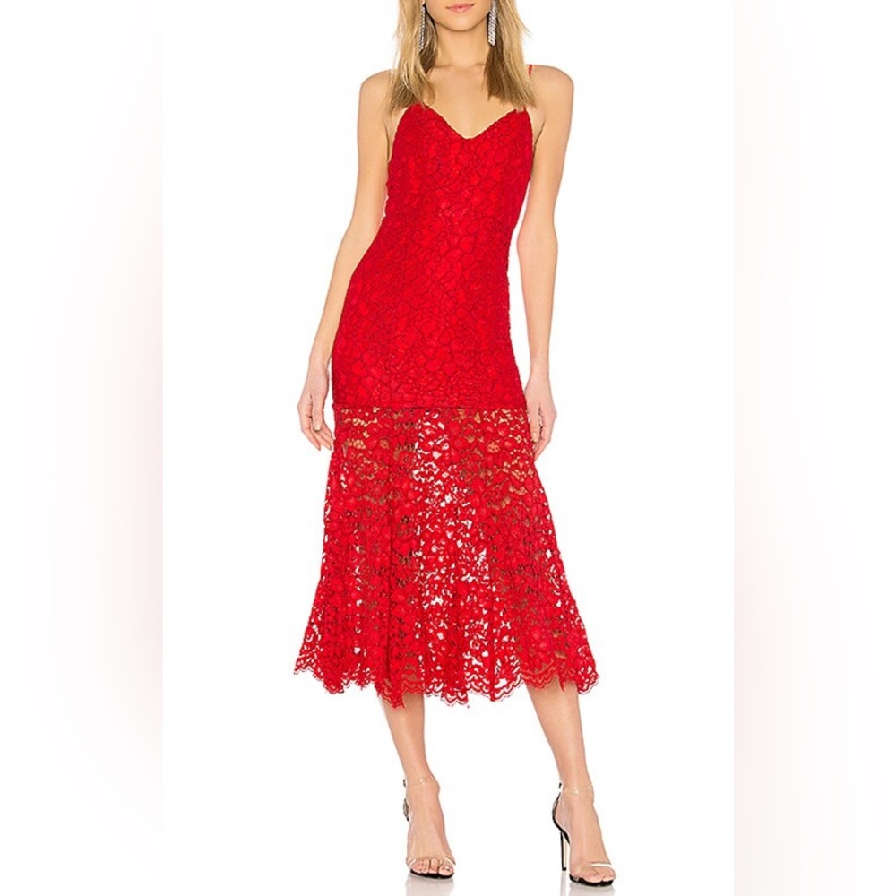 NBD x Revolve Brielle Elegant Red Lace Form Fitting Midi Dress size Small